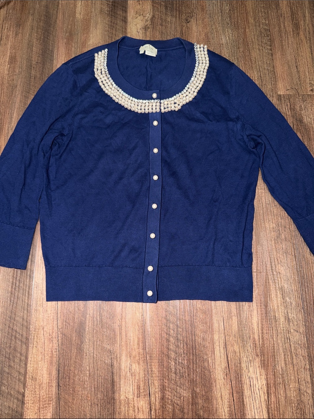 Kate Spade Navy Kati Beaded Cotton Cardigan Sweater size L